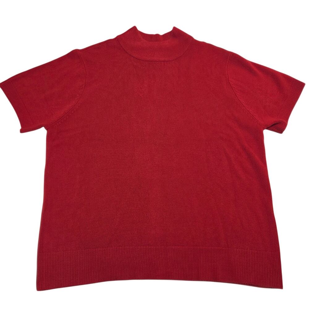 Vintage Blair Short Sleeve Knit Mock Neck Sweater Red Large Acrylic Career Mod